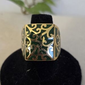 Gold Filled Chunky Filigree Ring with Green Accent